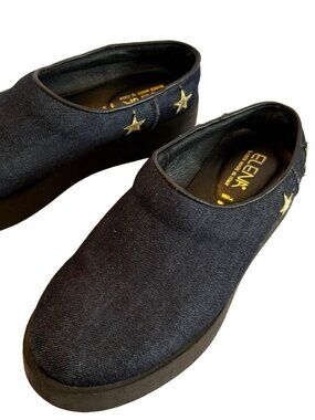 ELENA SHOES DENIM LEATHER LINED MULES MADE IN ITALY WOMENS 38 US SIZE 8 9